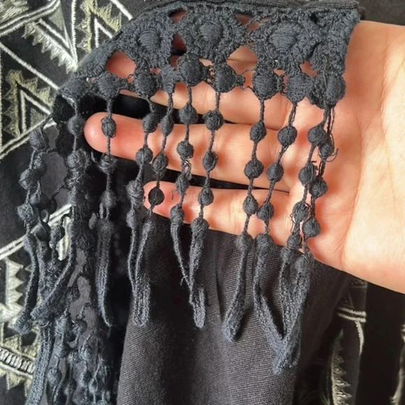 World Market Black Aztec Embroidered Fringe Open Front Cardigan Free Size - Picture 3 of 8